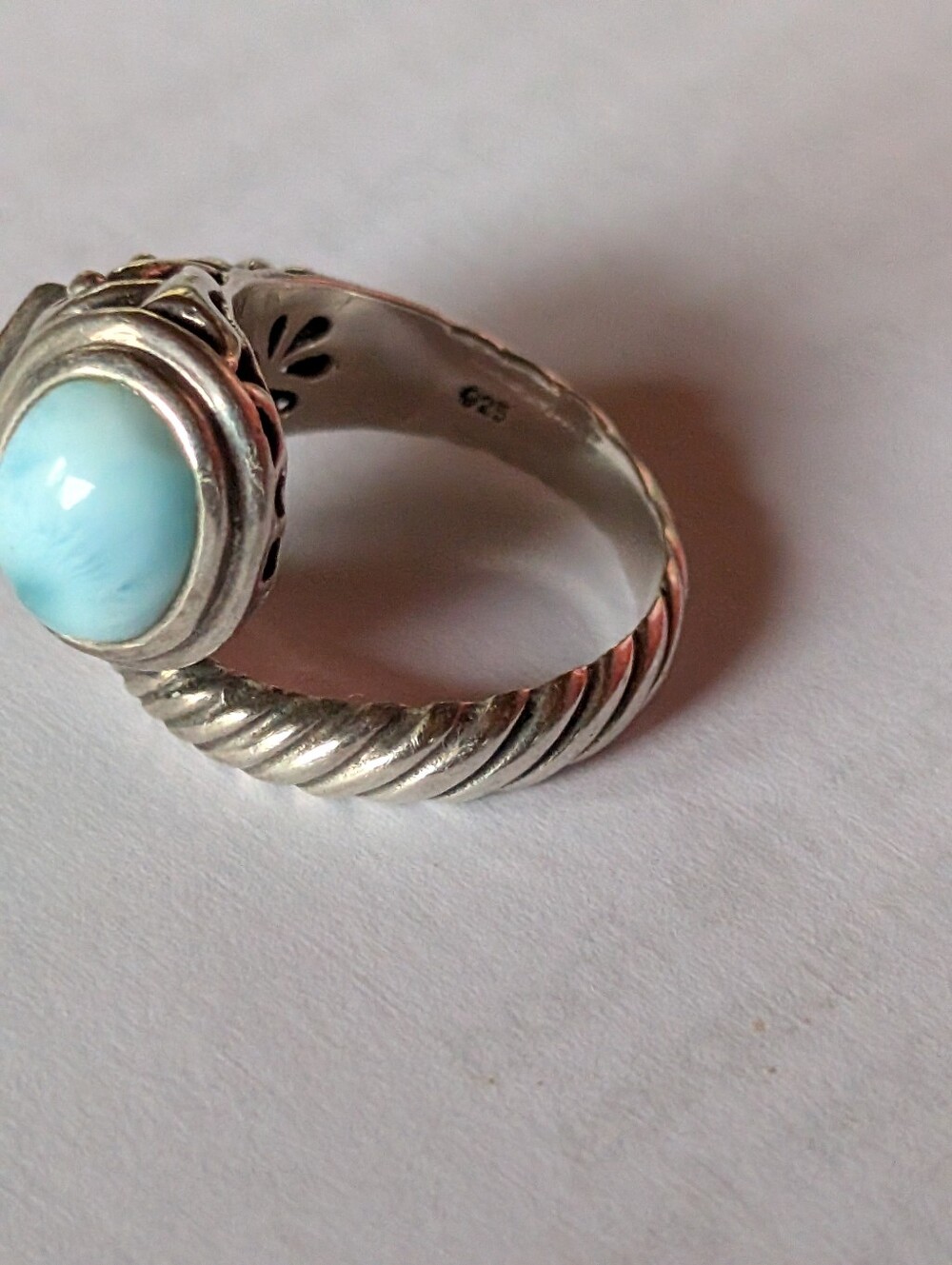MarahLago Sterling Silver Larimar Cabochon Ring with Pearl Accent - Light Blue - Picture 4 of 8